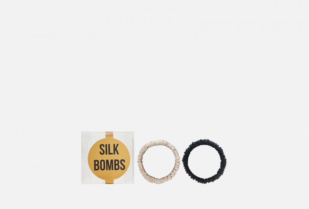 Комплект шелковых резинок для волос SILK BOMBS Бежевый, Черный 2 шт