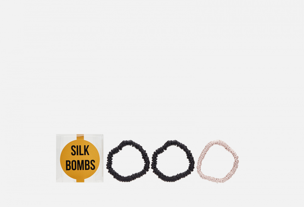 Комплект шелковых резинок для волос SILK BOMBS Черный, Пудра 3 шт