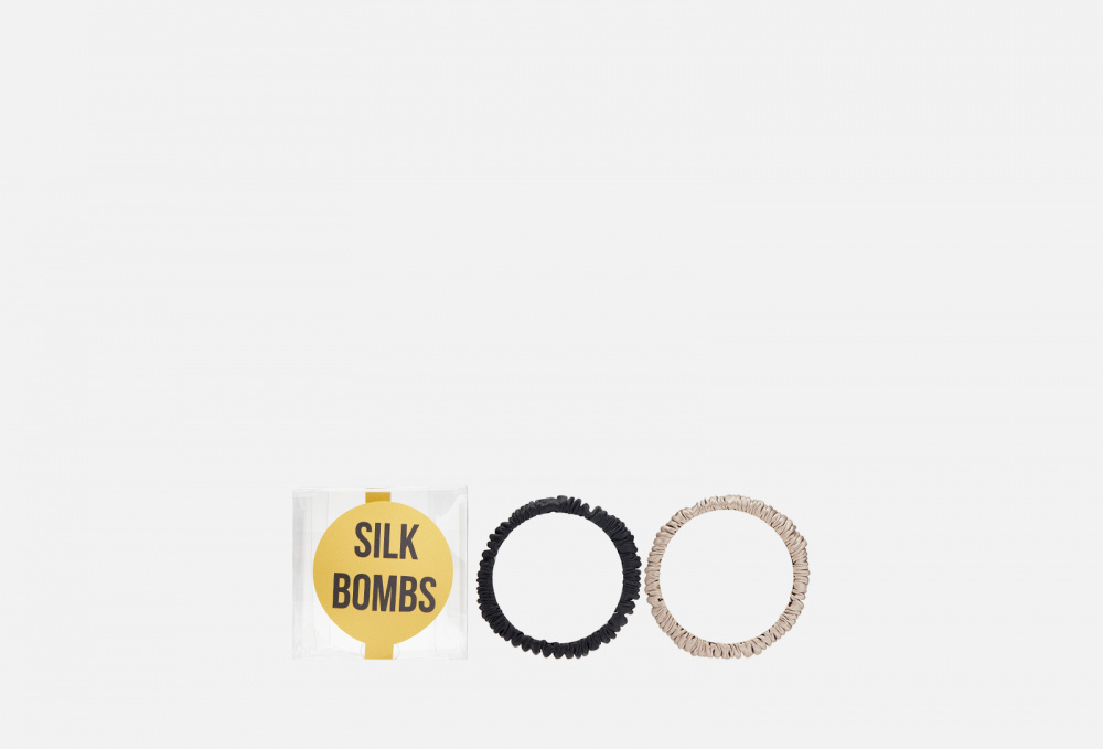 Комплект шелковых резинок для волос SILK BOMBS Черный Бежевый 5 шт