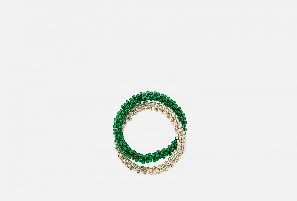 Кольцо BEADED BREAKFAST Double Ring Silver-emerald 17 размер 