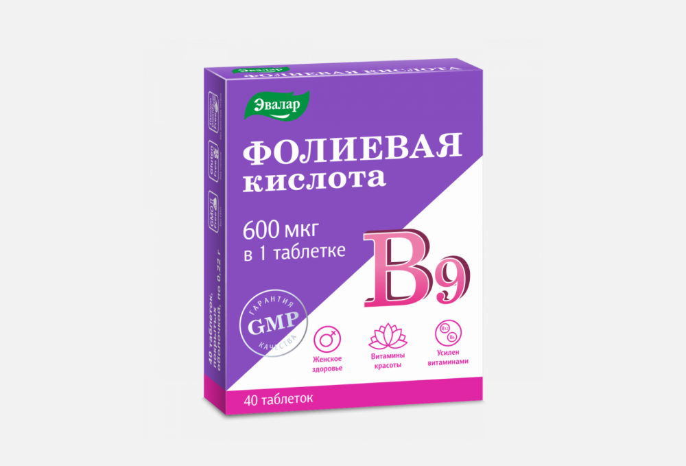 Комплекс витаминов для женского здоровья ЭВАЛАР Фолиевая Кислота, Витамин B12, Витамин B6 40 шт