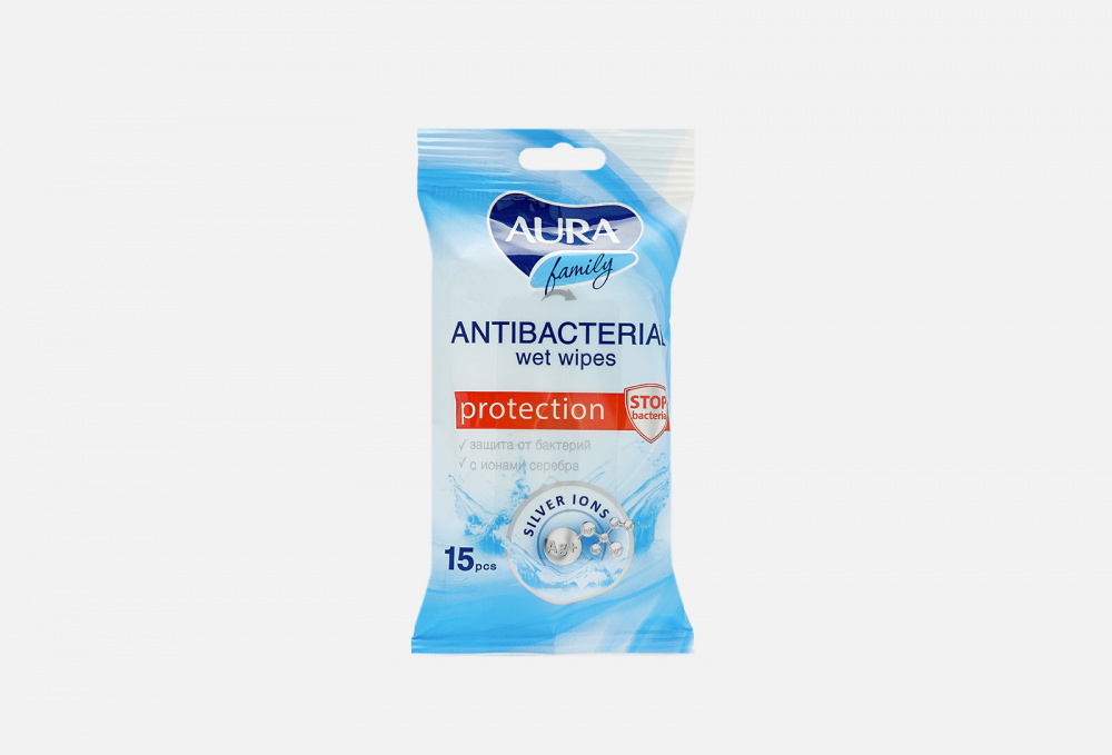 Антибактериальные влажные салфетки AURA Antibacterial Wet Wipes 15 шт