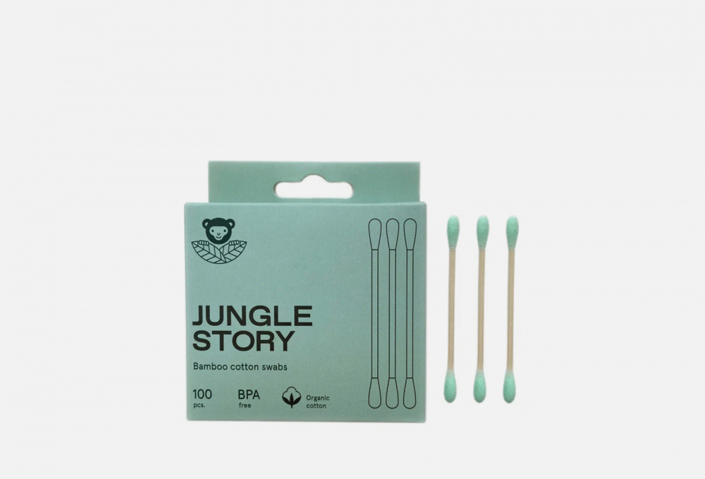 фото Ватные палочки с зелёным ультра мягким хлопком jungle story