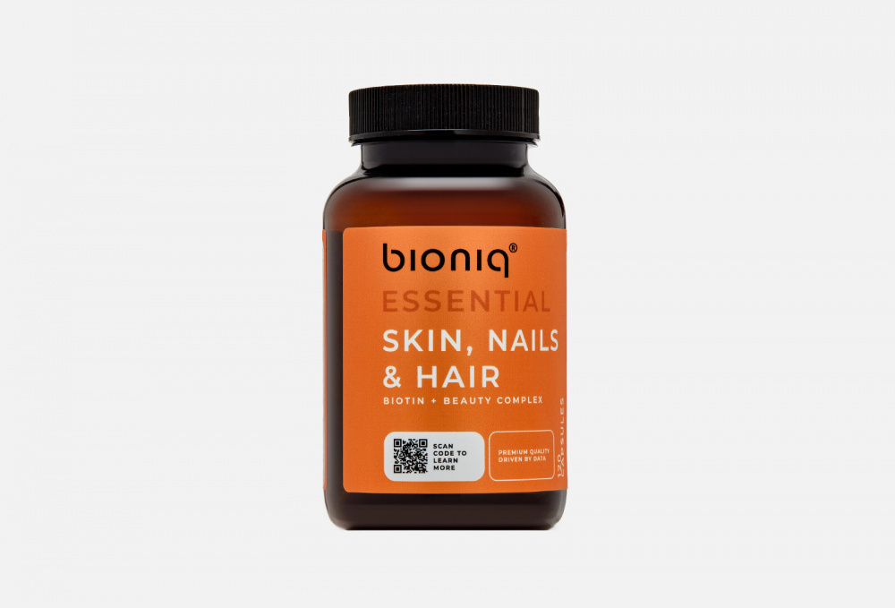БАД для здоровья волос и ногтей BIONIQ Skin, Nails & Hair Биотин, Линолевая Кислота, Витамин B5 120 шт