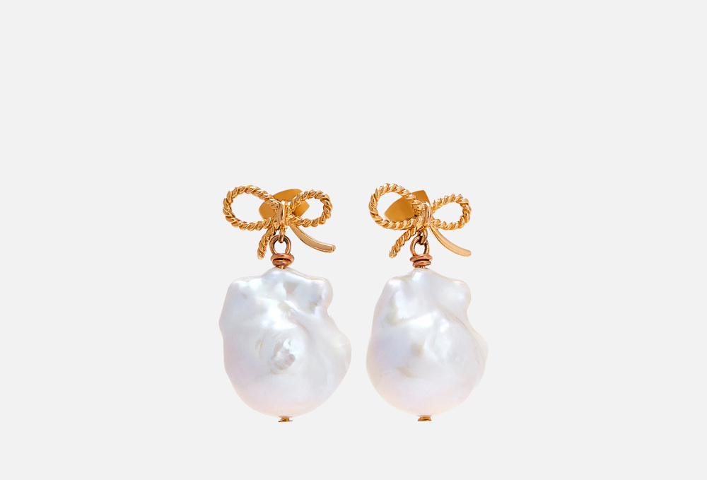 Серьги бантики UNEVIE DAMOUR Bows With Barogue Pearls 2 шт