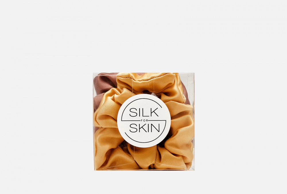 Набор шелковых резинок для волос SILK FOR SKIN Золотистый, Шоколадный 2 шт