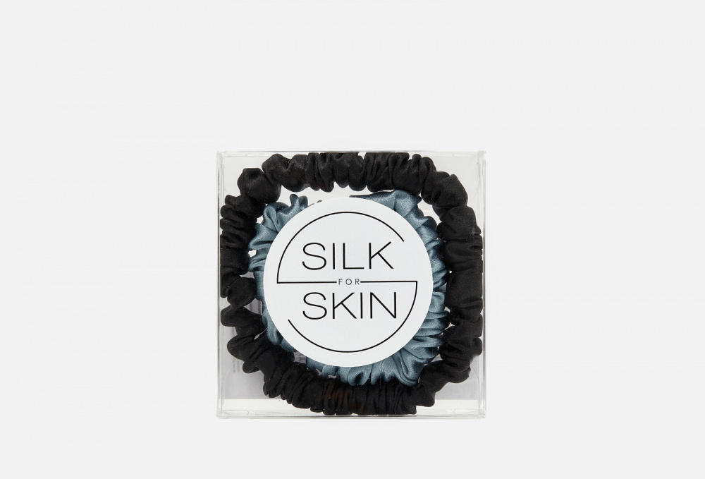 Шелковые резинки для волос SILK FOR SKIN Черный, Серый 2 шт