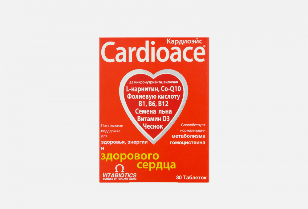 БАД для поддержки сердечно-сосудистой системы VITABIOTICS Cardioace Льняное Масло, Витамин C В Таблетках 30 шт