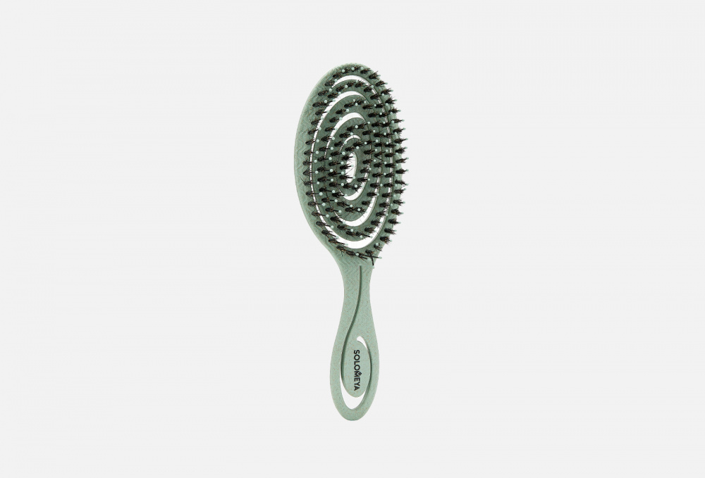 Подвижная био-расческа для волос c натуральной щетиной SOLOMEYA Green 1 шт