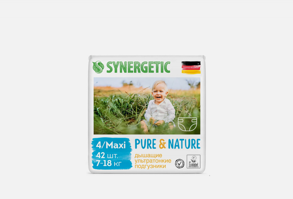 Подгузники дышащие ультратонкие SYNERGETIC Pure&nature, Размер 4 / Maxi, 42шт 42 шт