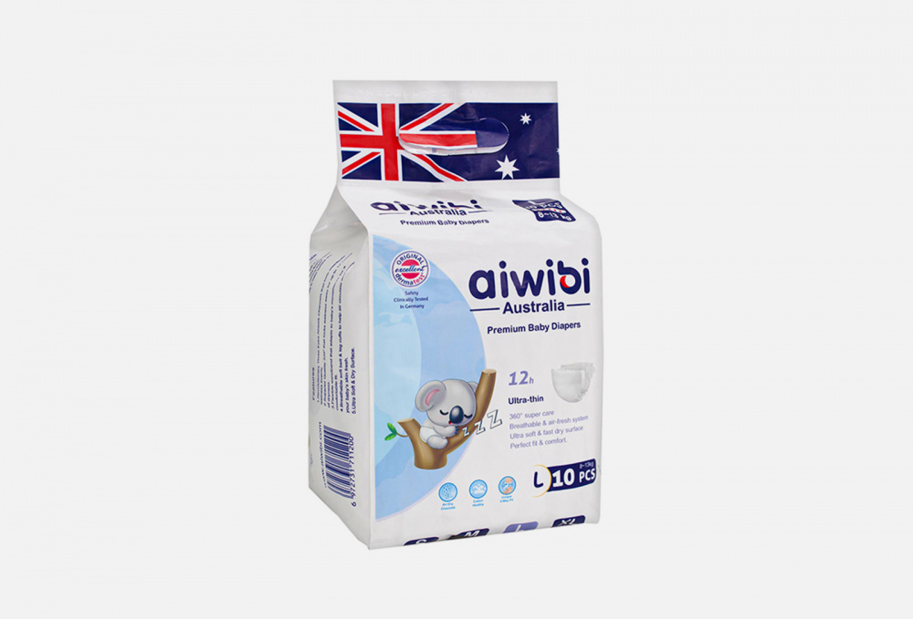 Подгузники 9-14 кг AIWIBI AUSTRALIA Premium L 10 шт