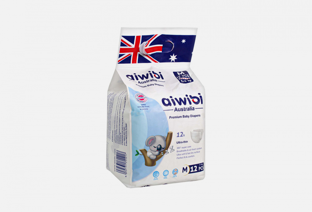 Подгузники 6-11кг AIWIBI AUSTRALIA Premium M 12 шт