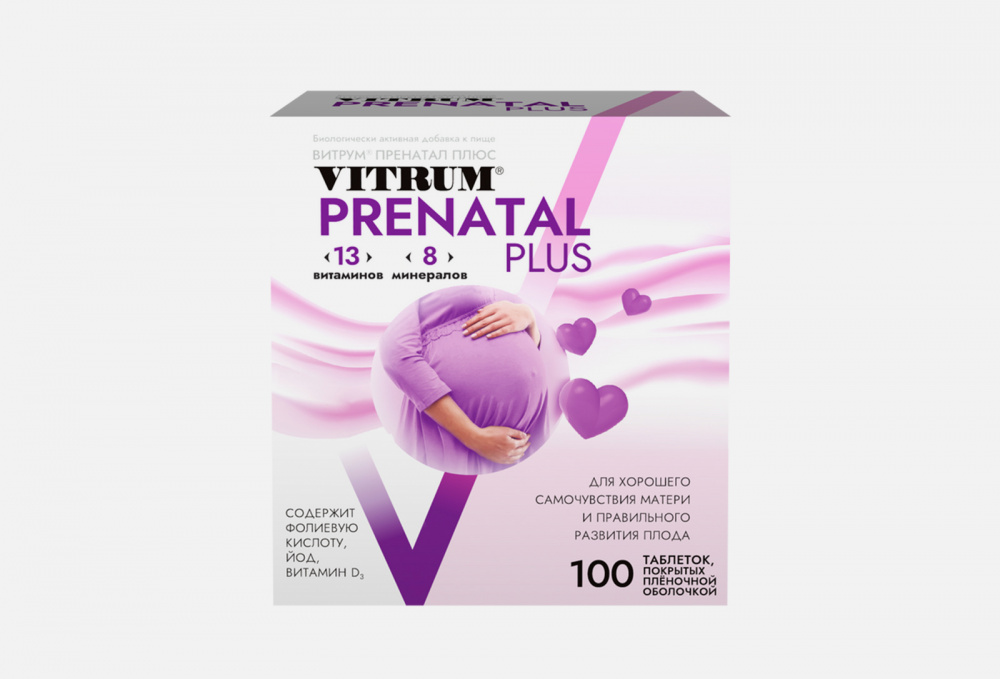 БАД для женского здоровья VITRUM Prenatal Plus Витамин E, Кальций, Железо В Таблетках 100 шт