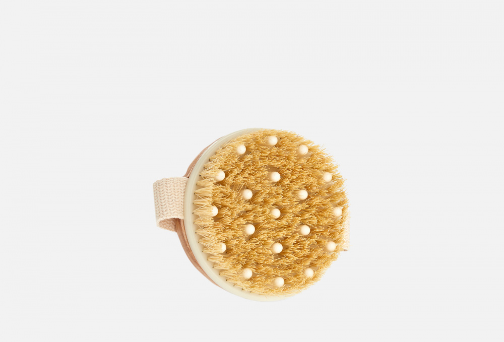 Щётка для сухого массажа из чайного дерева с щетиной кактуса, силиконовыми вставками и ремешком BRADEX COSMETICS