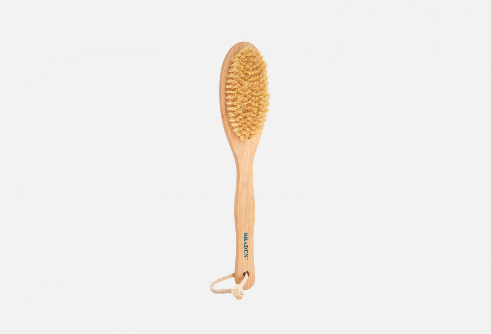 Щётка для сухого массажа из чайного дерева с щетиной кактуса с ручкой 30 см BRADEX COSMETICS