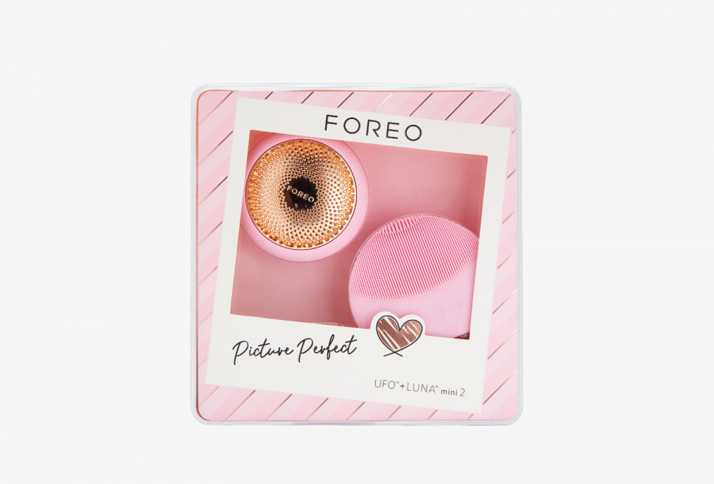 Подарочный набор смарт-маска UFO Pearl Pink + Очищающая щетка для лица LUNA mini 2 Pearl Pink FOREO