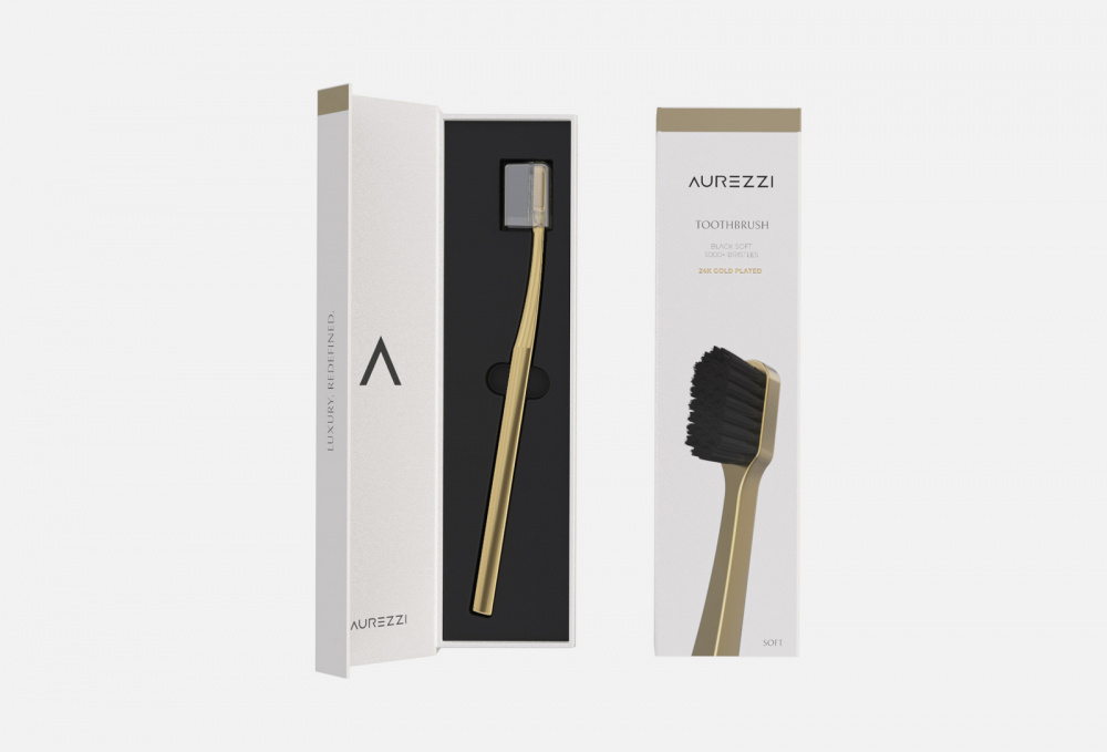 Зубная щетка AUREZZI 24k Gold Black Adult Toothbrush Soft 1 шт