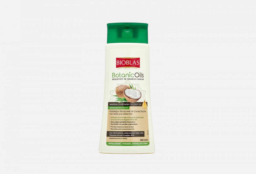 Шампунь для придания блеска тусклым безжизненным волосам, против выпадения, с кокосовым маслом BIOBLAS Botanic Oils Coconut Oil Shampoo 360 мл