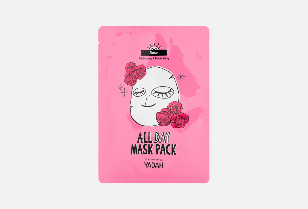 Маска на тканевой основе с розовой водой YADAH All Day Mask Pack-rose 1