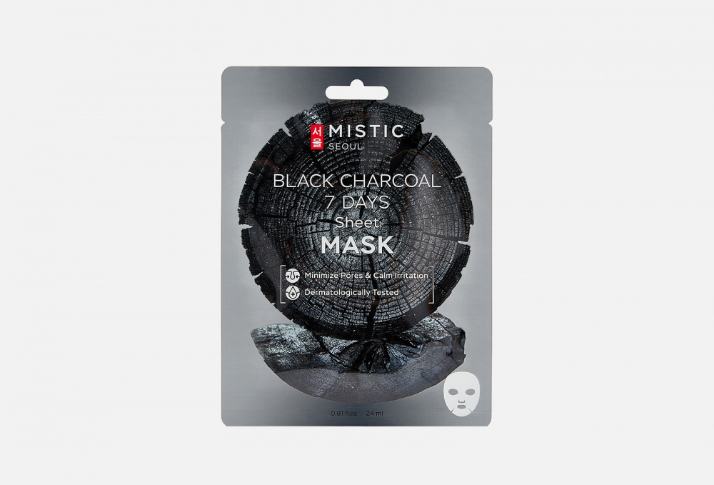 Тканевая маска для лица с древесным углём MISTIC - фото 1