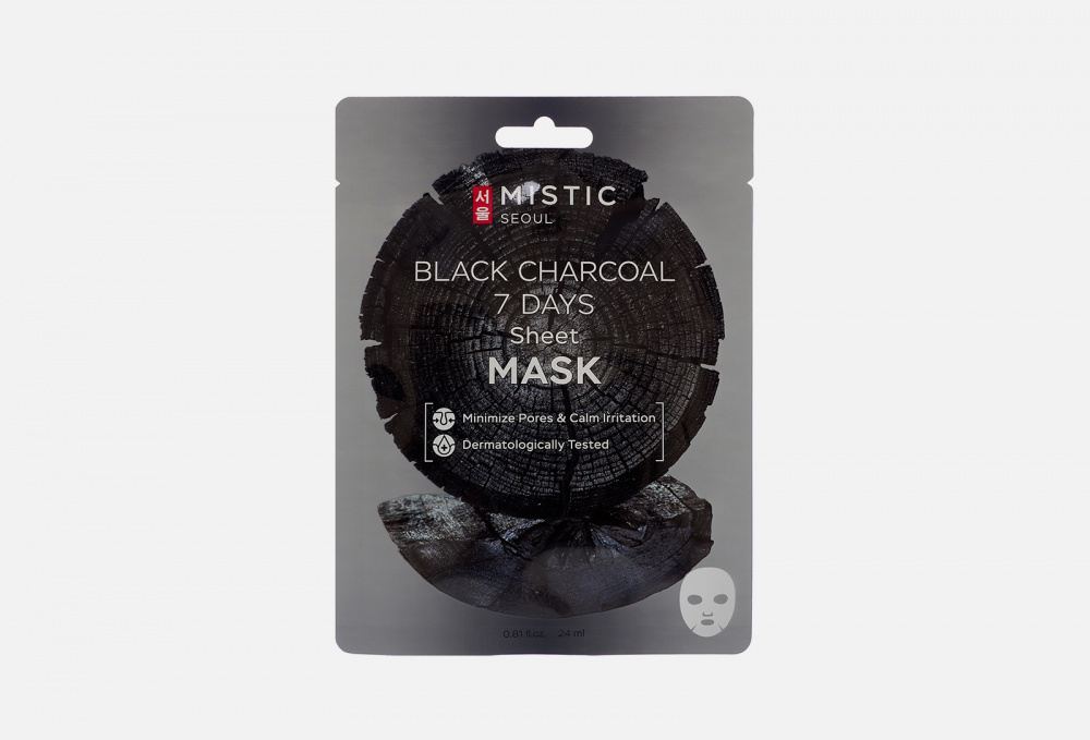 фото Тканевая маска для лица с древесным углём mistic