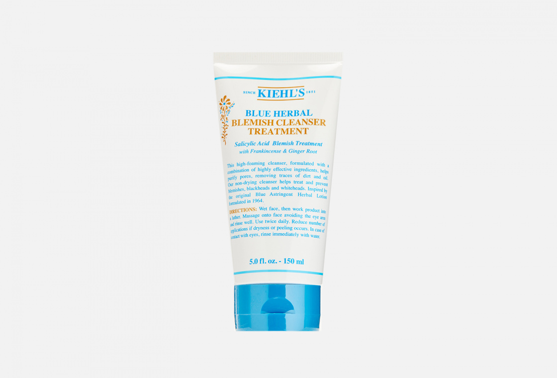 Очищающий гель с салициловой кислотой, экстрактом корня имбиря и ладаном для жирной и проблемной кожи Kiehl's Blue Herbal Blemish Cleanser Treatment