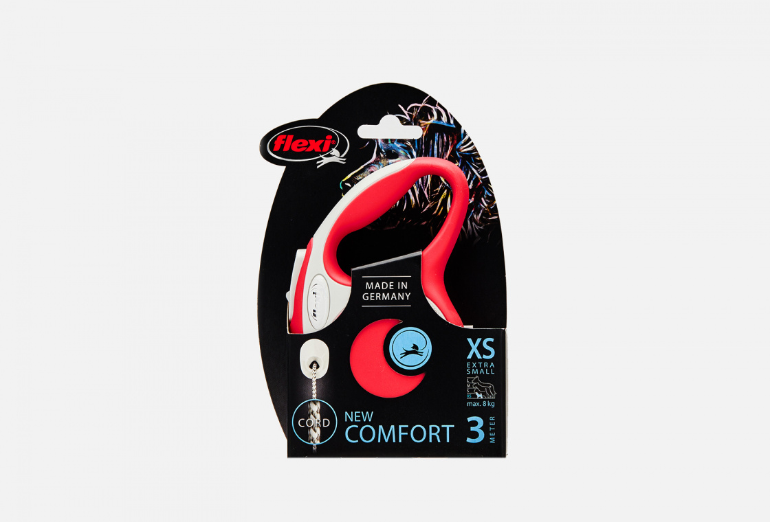 Поводок-рулетка для собак до 8 кг  Flexi New Comfort XS Cord 3 m, red