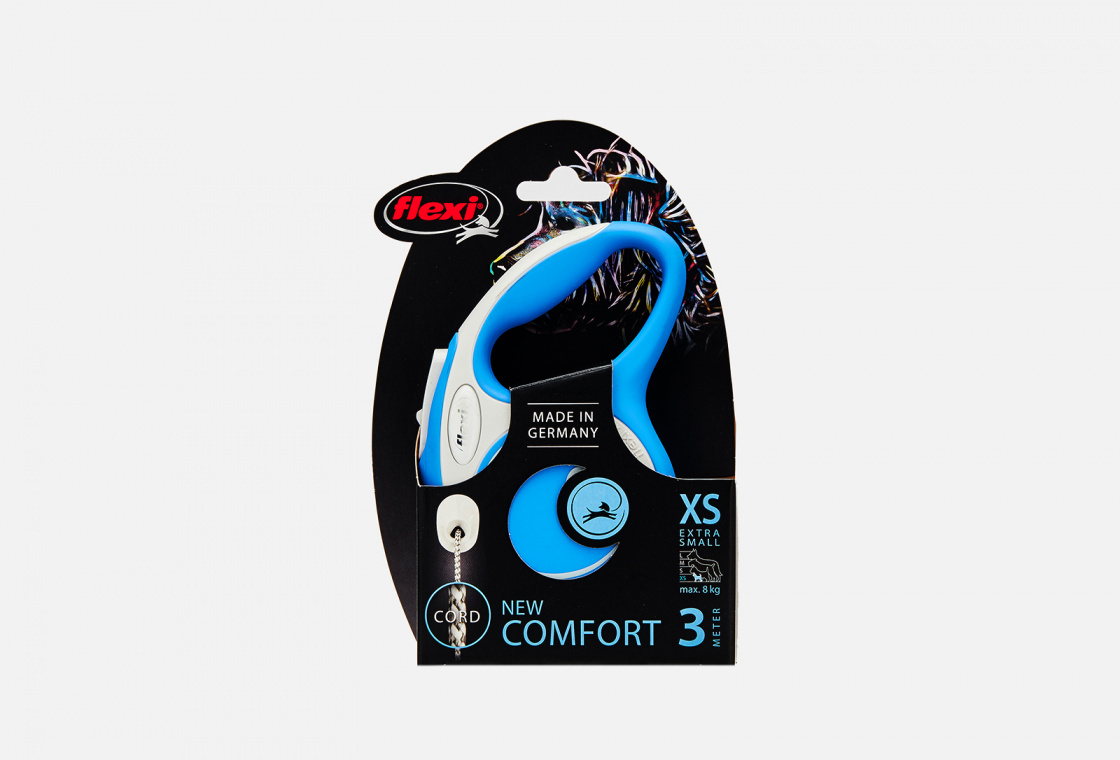 Поводок-рулетка для собак до 8 кг  Flexi New Comfort XS Cord 3 m, blue