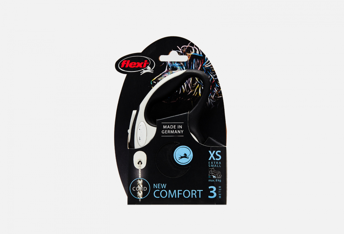 Поводок-рулетка для собак до 8 кг  Flexi New Comfort XS Cord 3 m, black