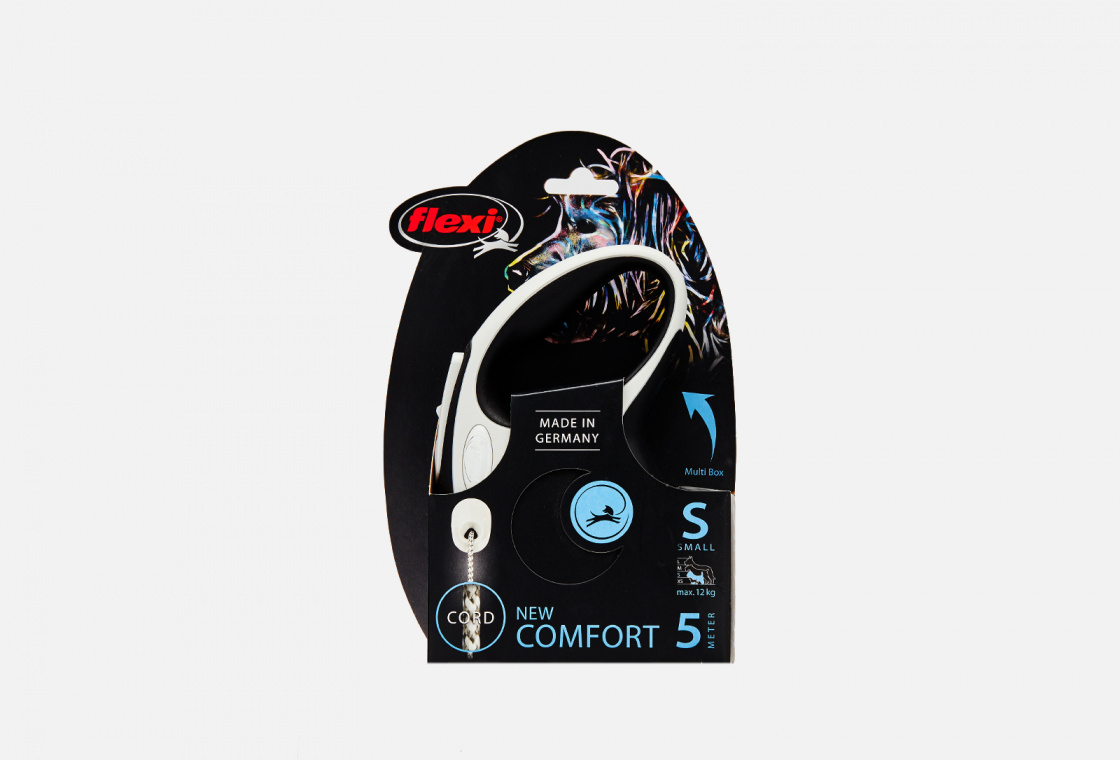 Поводок-рулетка для собак до 12 кг Flexi New Comfort S Cord 5 m, black