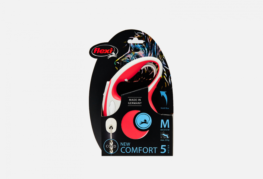 Поводок-рулетка для собак до 20 кг  Flexi New Comfort M Cord 5 m, red