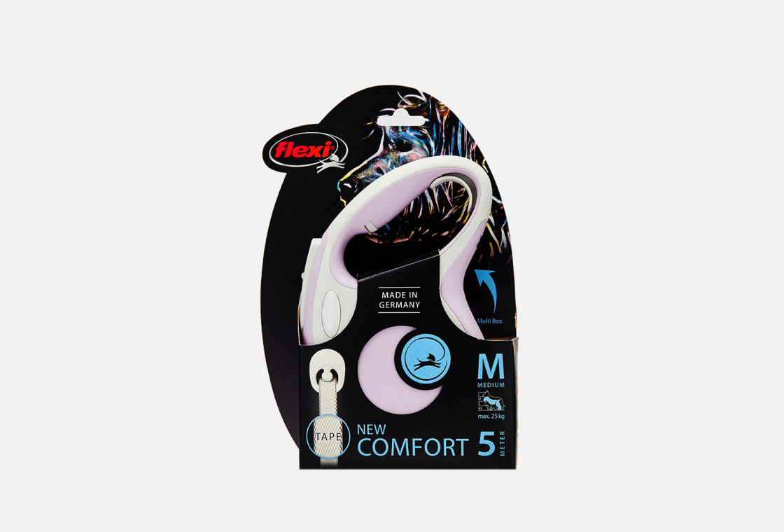 Поводок-рулетка для собак до 25 кг  Flexi New Comfort M Tape 5 m, rose