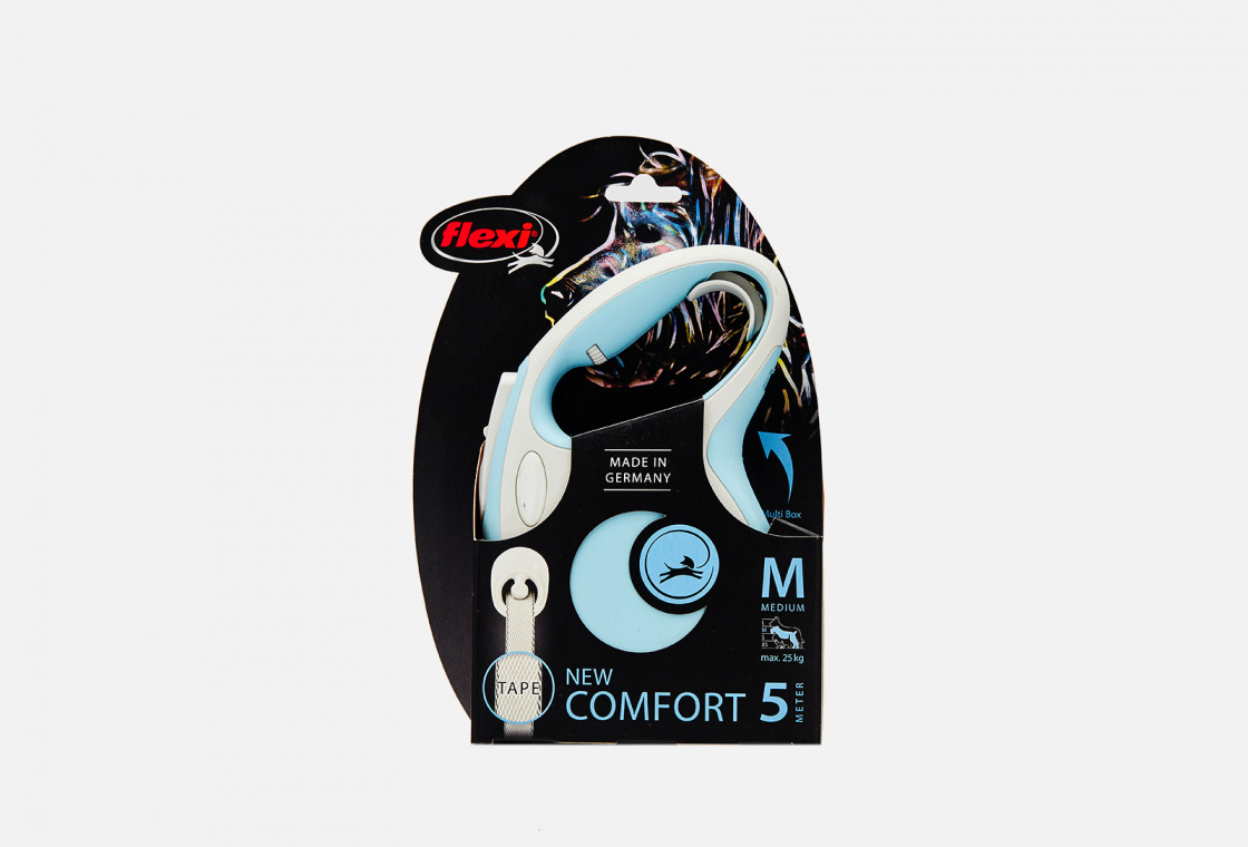 Поводок-рулетка для собак до 25 кг  Flexi New Comfort M Tape 5 m, light blue