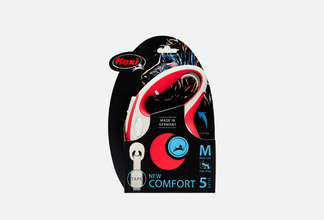 Поводок-рулетка для собак до 25 кг Flexi New Comfort M Tape 5 m, red
