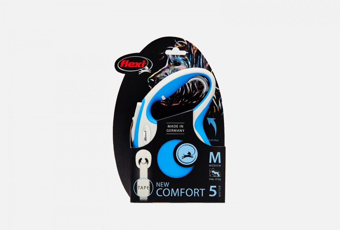 Поводок-рулетка для собак до 25 кг   Flexi New Comfort M Tape 5 m, blue