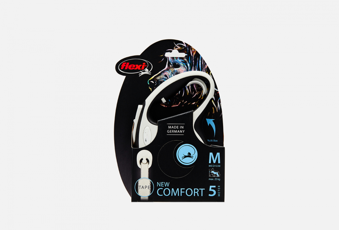 Поводок-рулетка для собак до 25 к  Flexi New Comfort M Tape 5 m, black