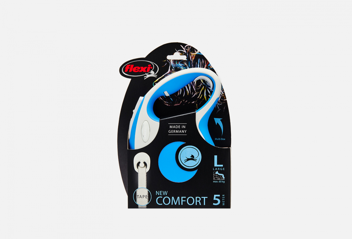 Поводок-рулетка для собак до 60 кг  Flexi New Comfort L Tape 5 m, blue