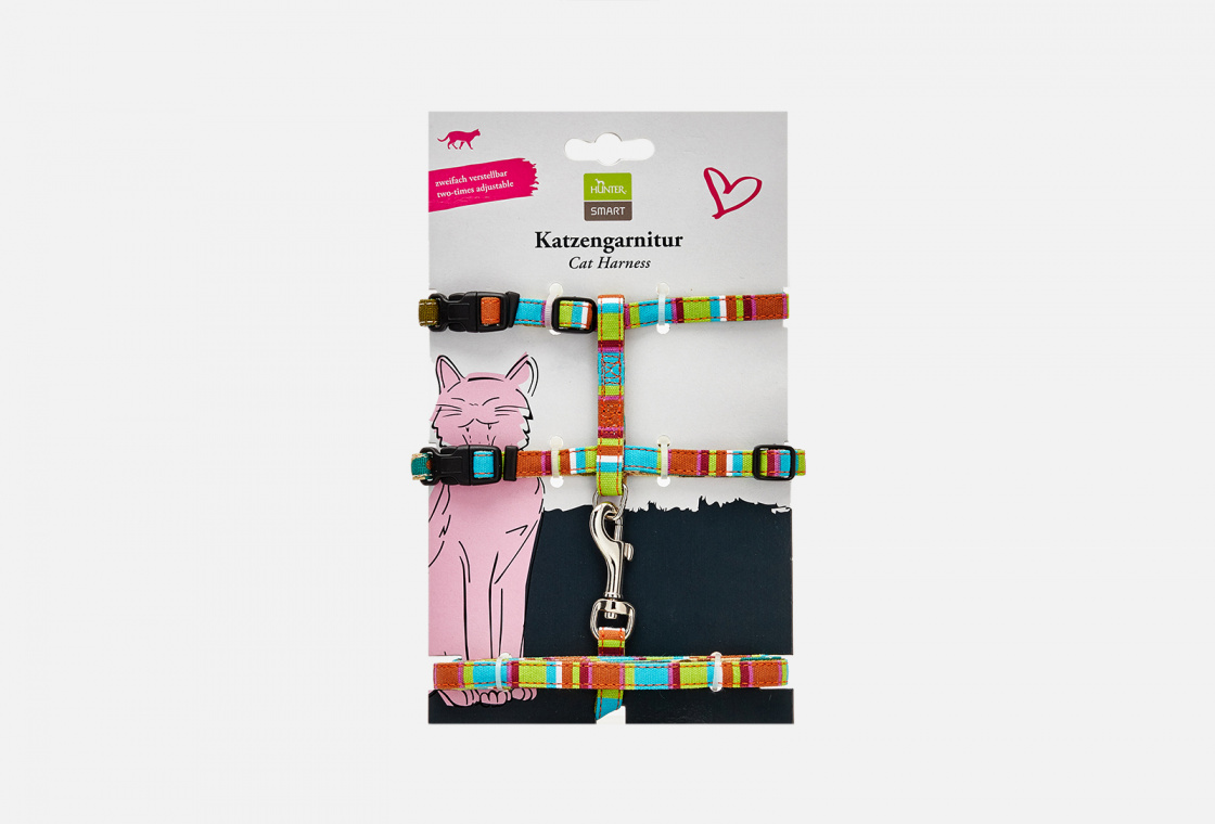 Шлейка для кошек и собак из нейлона, разноцветная Hunter Harness with Leash Set Stripes