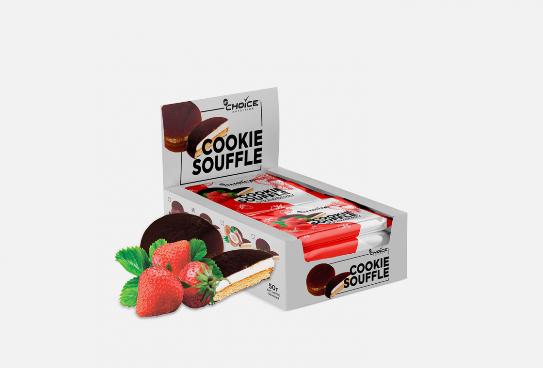 Протеиновое печенье со вкусом Клубники 9шт х 50гр  MyChoice Nutrition Cookie souffle