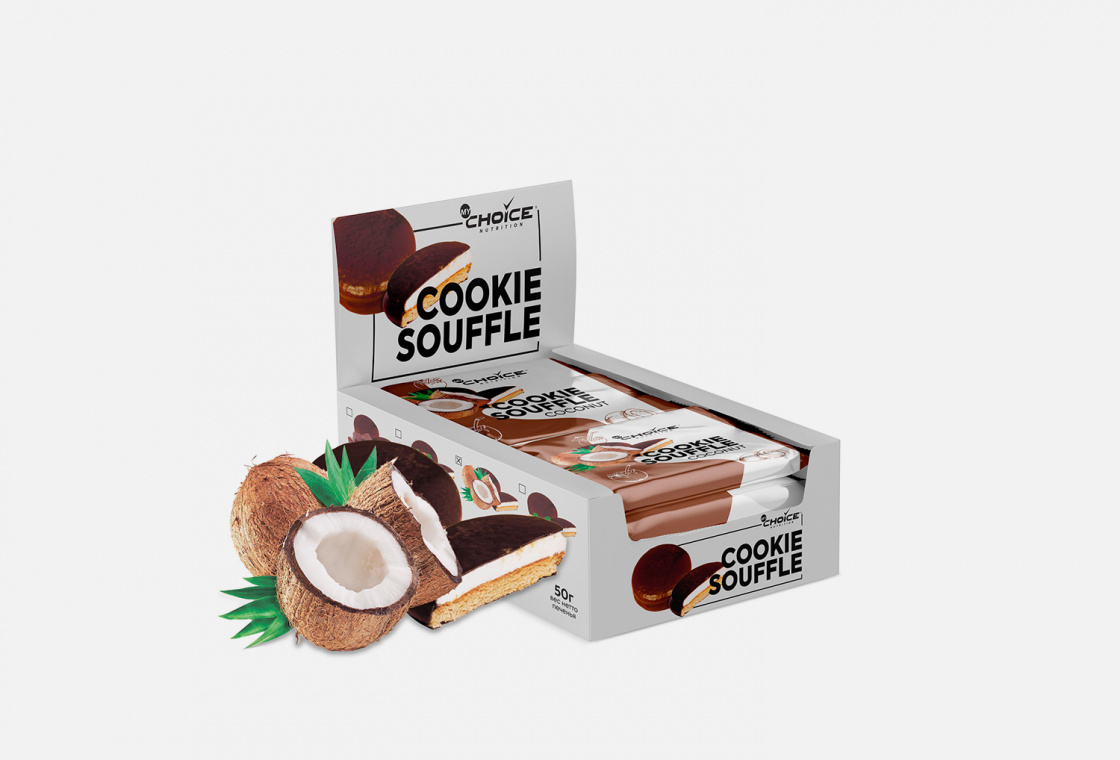 Протеиновое печенье со вкусом Кокоса 9шт х 50гр  MyChoice Nutrition Cookie souffle