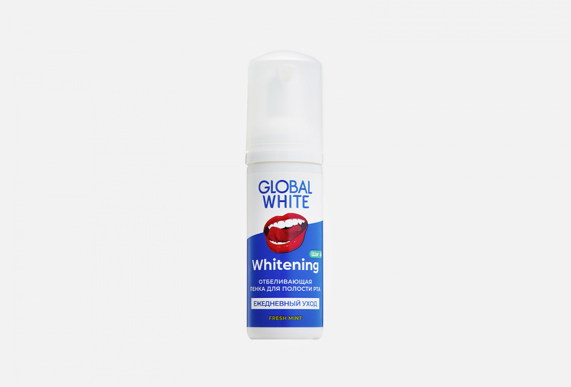 Пенка для отбеливания зубов GLOBAL WHITE Teeth whitening foam fresh mint