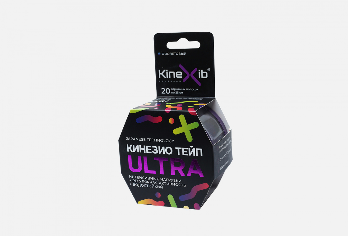 Тейп (бинт) нестерильный адгезивный восстанавливающий (полоски отрывные 25см) Kinexib Kinesio Tape ULTRA 5m*5cm violet
