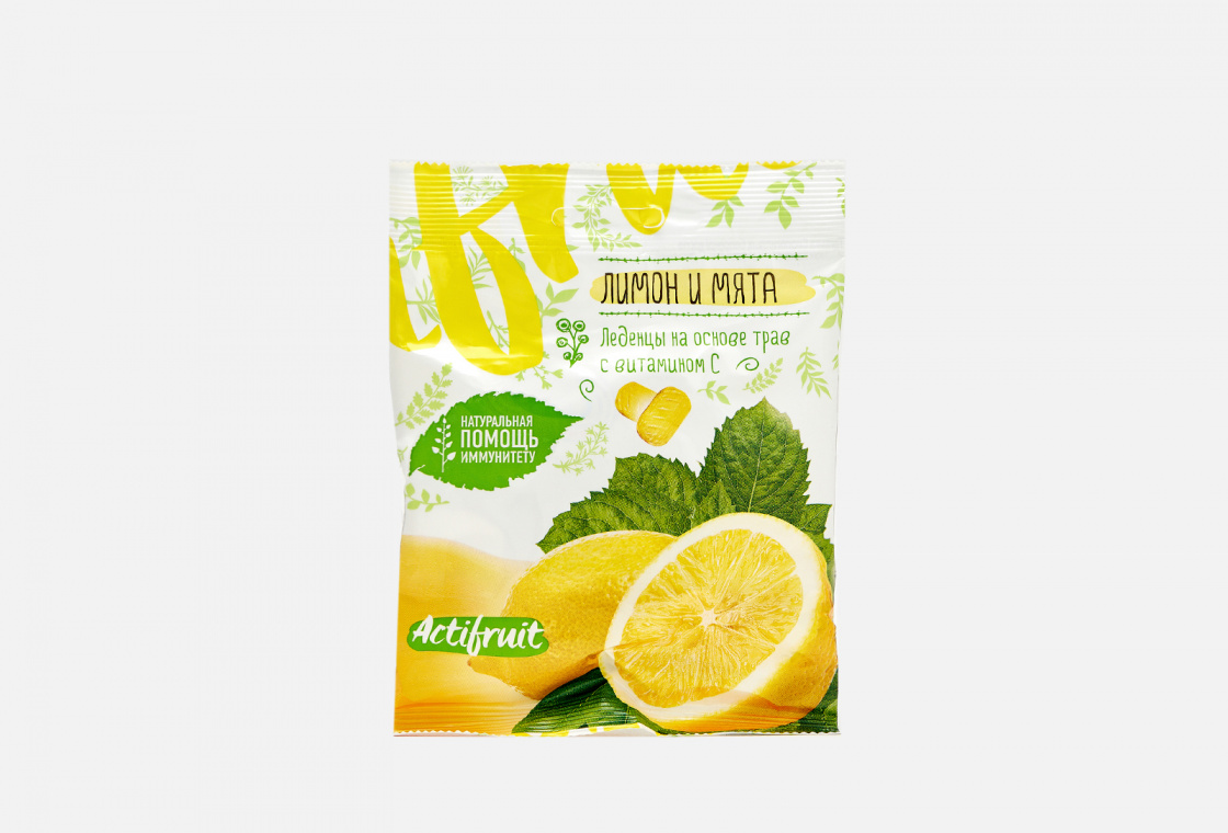 Карамель леденцовая с витамином С ACTIFRUIT Со вкусом лимона с мятой