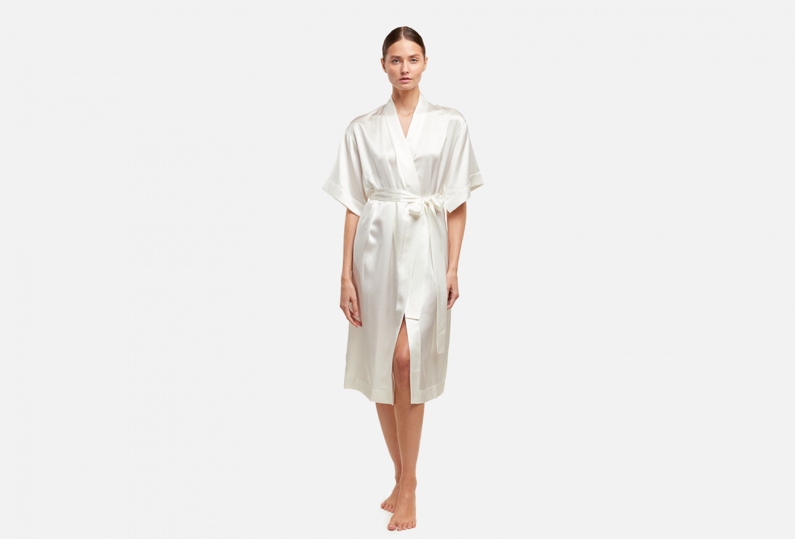 Шелковый халат-кимоно AYRIS SILK жемчужный