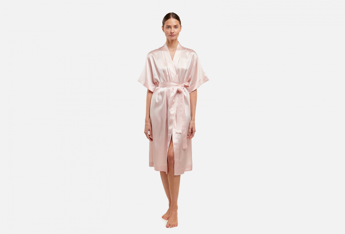 Шелковый халат-кимоно AYRIS SILK розовая пудра