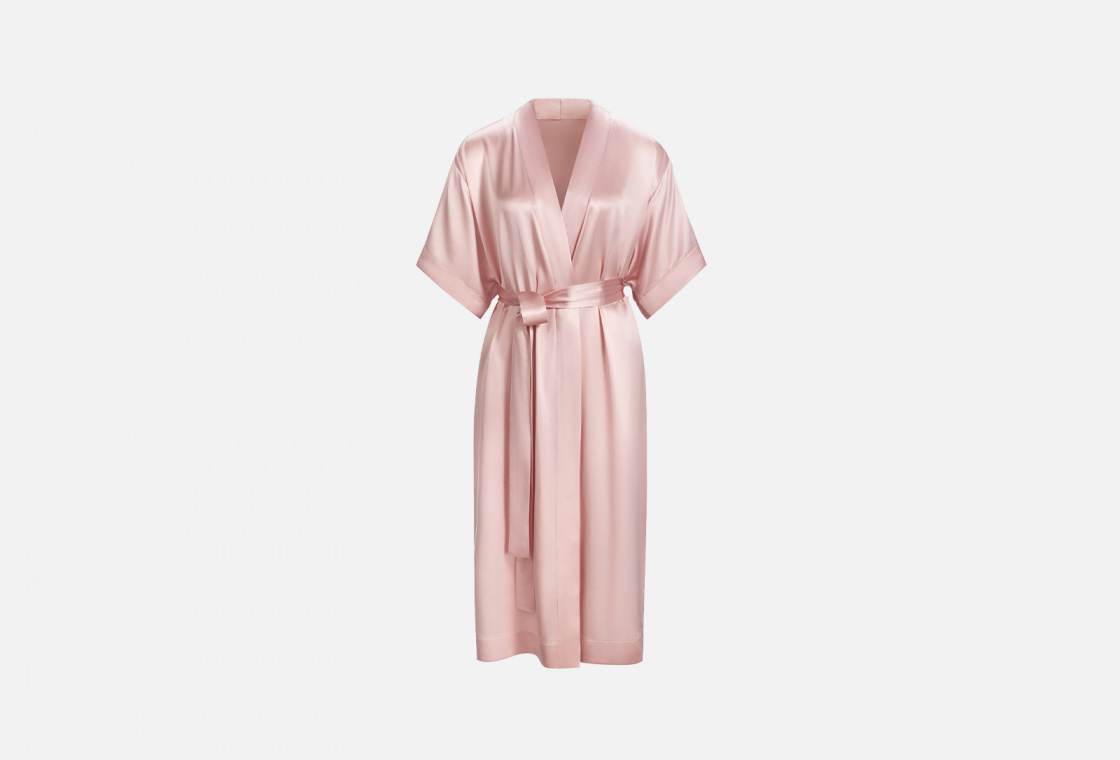 Шелковый халат-кимоно AYRIS SILK розовая пудра