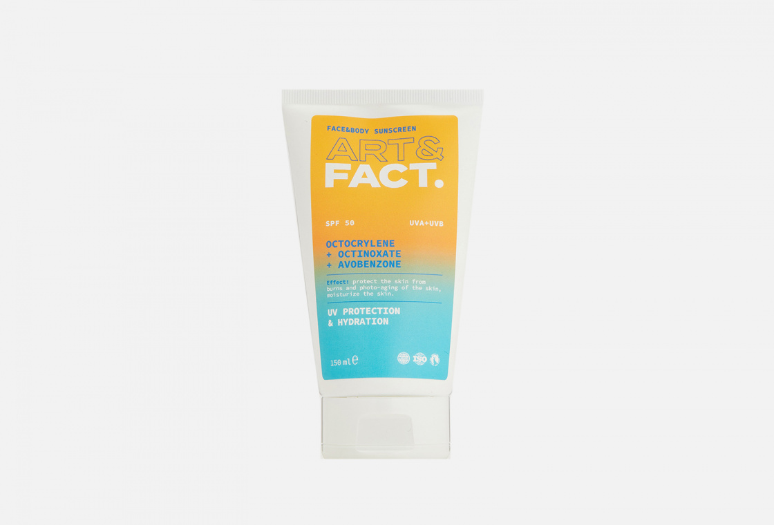 Ежедневный солнцезащитный крем для лица и тела для всех типов кожи с химическими фильтрами, SPF 50 ART & FACT Octocrylene + Octinoxate + Avobenzone