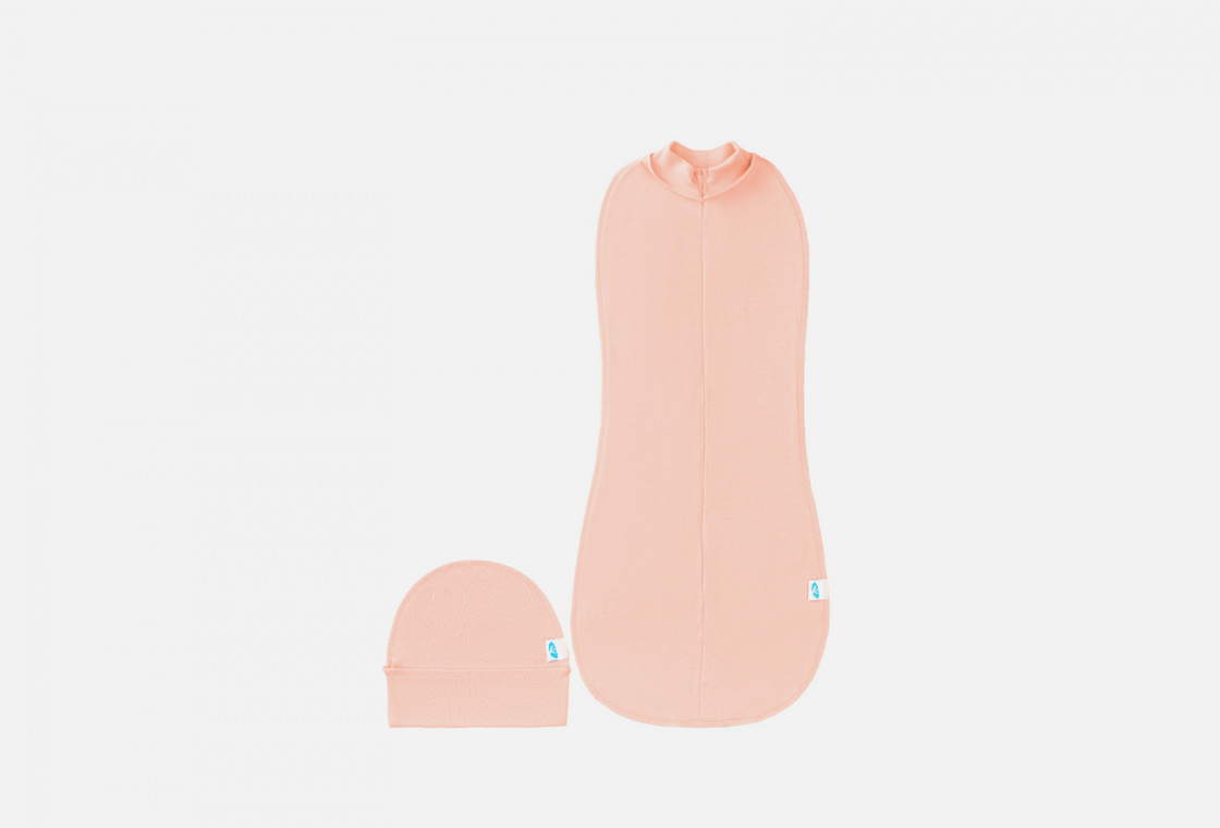 комплект детский (комбинезон - мешок и шапка) (интерлок) LEMIVE из двойного хлопкового трикотажа, розовый
