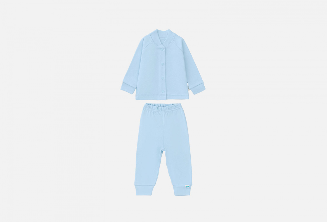 комплект детский (кофточка и штанишки) (интерлок) LEMIVE из двойного хлопкового трикотажа, голубой