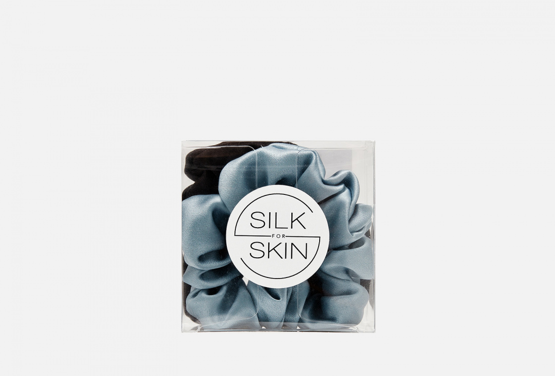 Шелковые резинки для волос Silk for Skin Silk Scrunchies black and grey